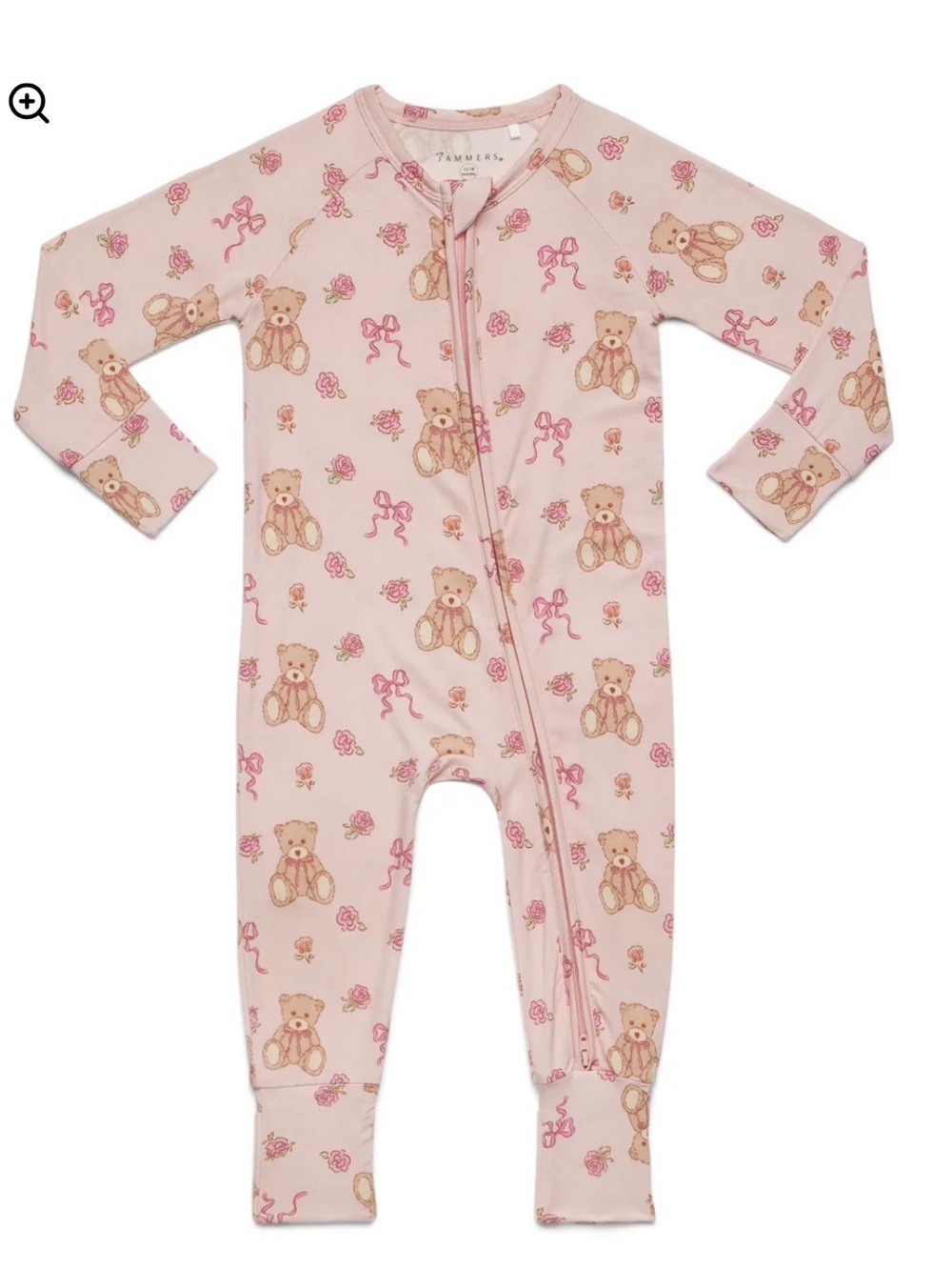 In My Jammers pink teddy bear & bows bamboo zipper pajamas 12-18m baby girls